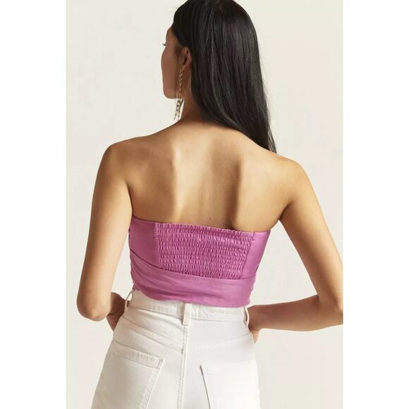 NEW Anthropologie Pink Ruffle Wrap and Tie Crop Tube Top (S) - Picture 9 of 12